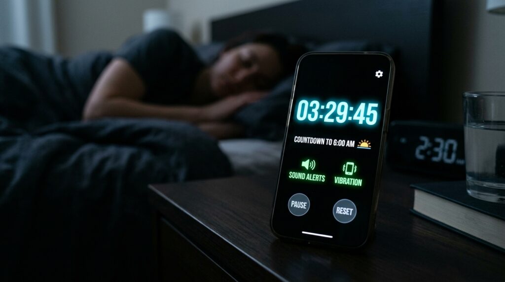 Countdown to 6 AM with Sound Alerts and Vibration